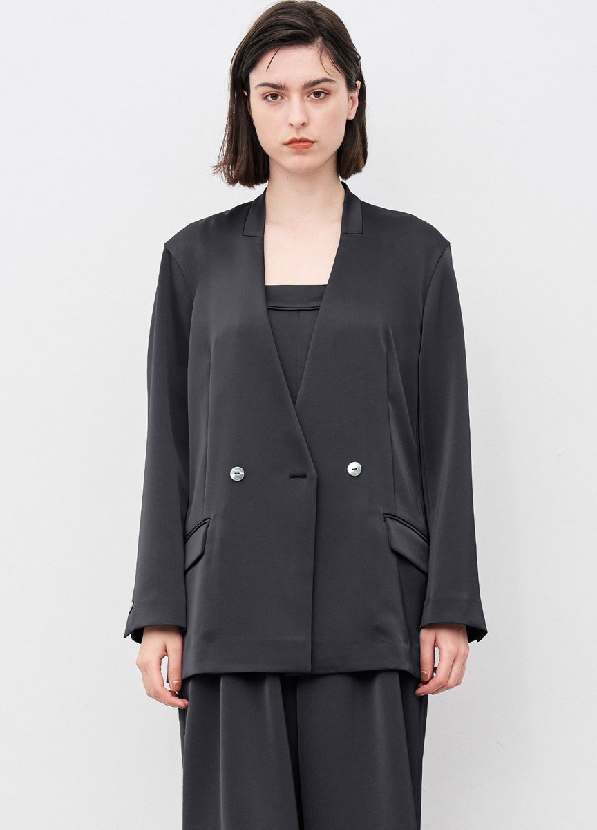 光澤緞面無領外套